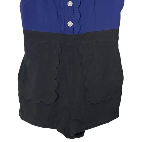 Anthropologie Maeve Puff-Sleeve Colorblock Scallop Pearl Romper Dress Size 6 - Picture 8 of 14